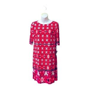 Eliza J Pink Blue White Ikat Stretch Jersey Shift Dress sz 8 NWT